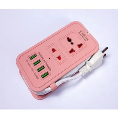 Picture of Maxline ML-604 4 USB Ports 2 Sockets Travel Multi Charger And Extension Socket With 6 Feet Cable