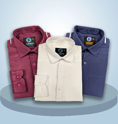 Picture of Premium 3 Piece Shirt Combo Pack (Formal / Casual) (White, Maroon, Navy Blue) )