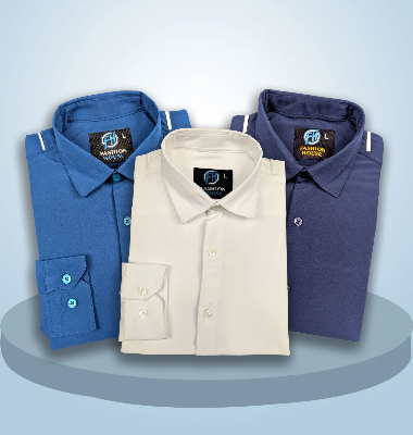 Picture of Premium 3 Piece Shirt Combo Pack (Formal / Casual) (Navy Blue, White & Blue)