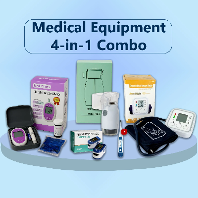 Picture of Medical Equipment 4-in-1 Combo Pack with Free Thermometer (Glucose Meter + Nebulizer + BP Monitor + Oximeter)