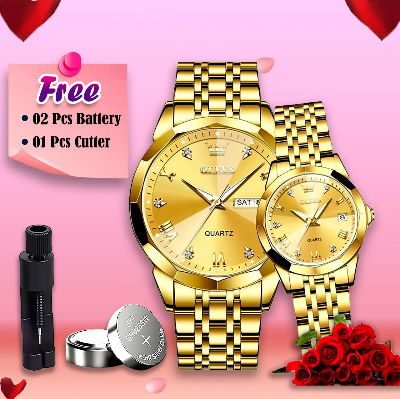 Picture of Olevs Stainless Steel fashionable Couple watches Full Golden