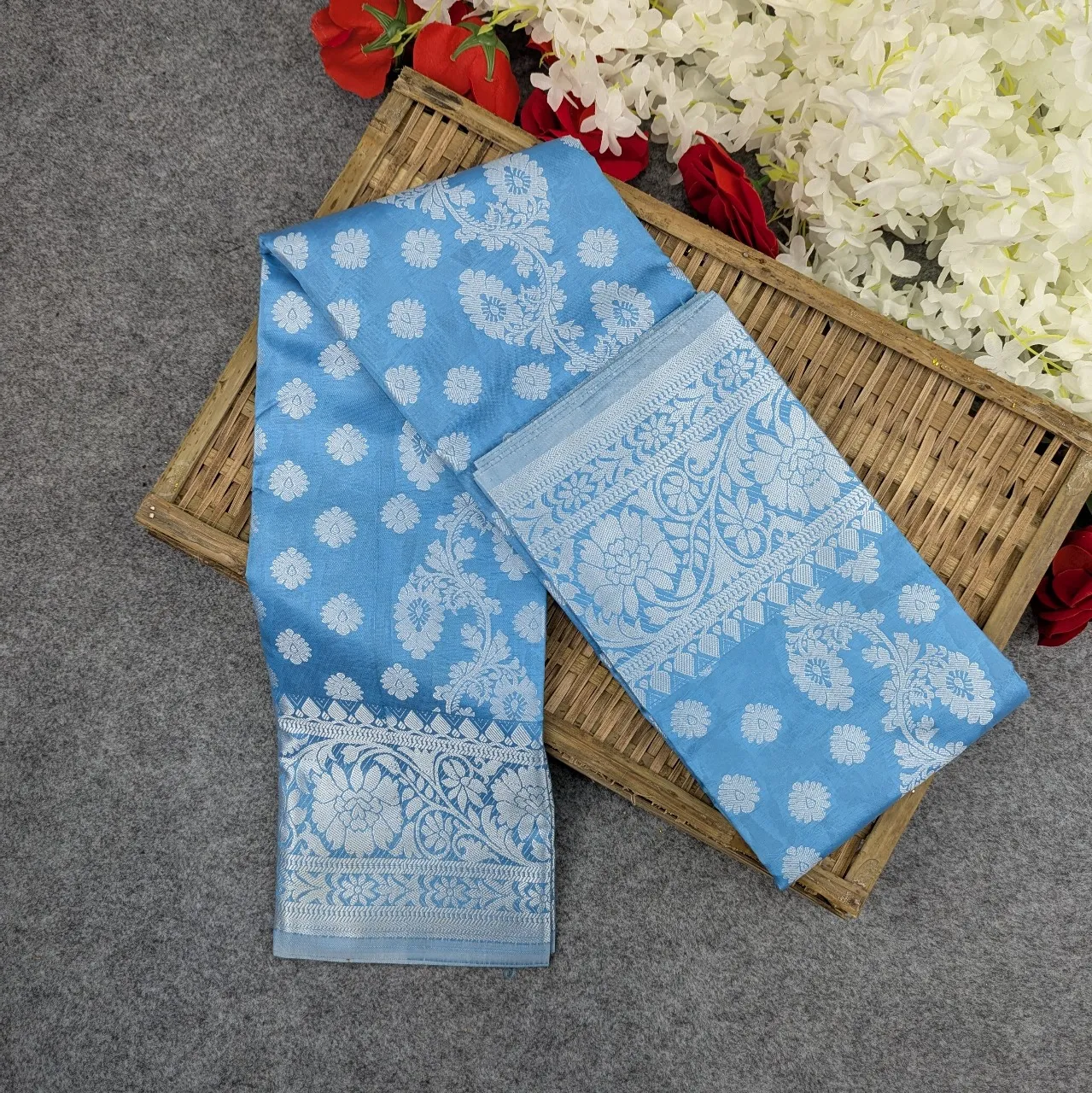 Picture of Premium Silk Katan Saree (Ocean Green, Sky Blue, Purple, Red, Green)