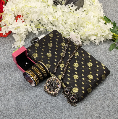 Picture of Premium Half Silk Jamdani Saree Combo Set - Black