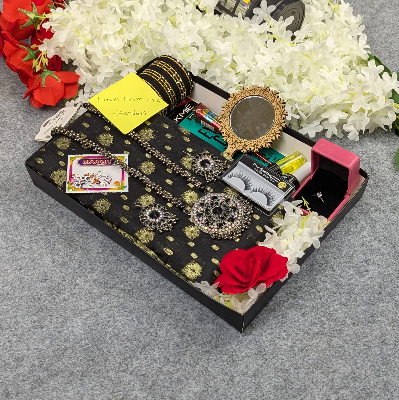 Picture of Premium Half Silk Jamdani Saree Combo Set - Black