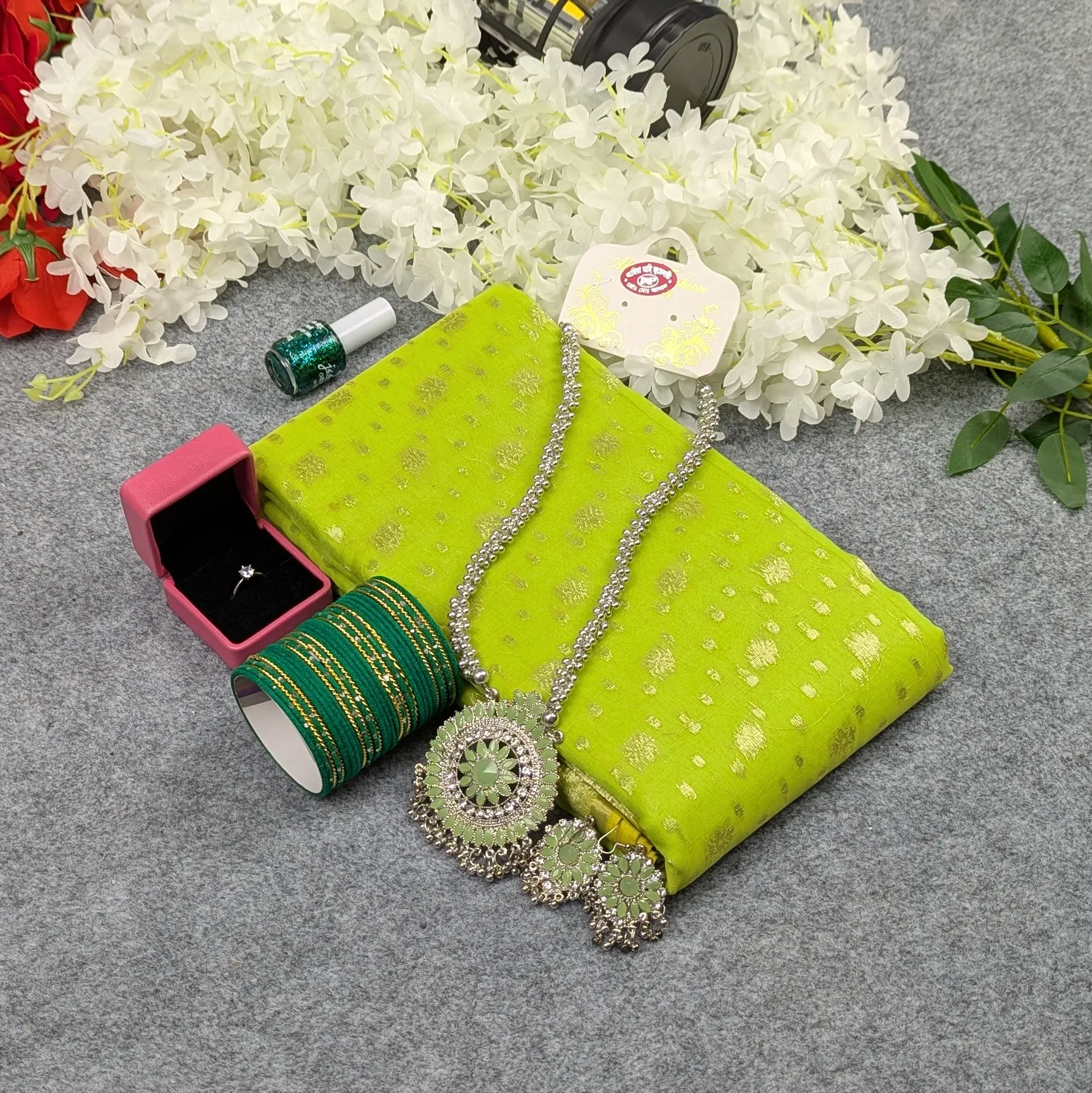 Picture of Premium Half Silk Jamdani Saree Combo Set - Lemon