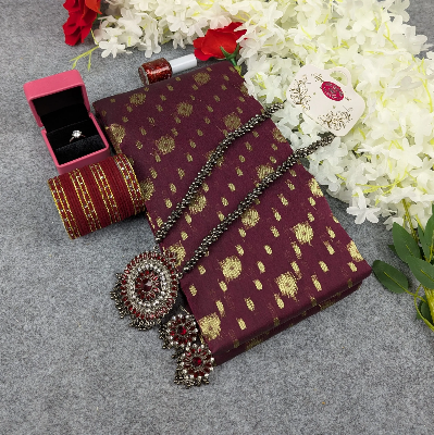 Picture of Premium Half Silk Jamdani Saree Combo Set - Maroon
