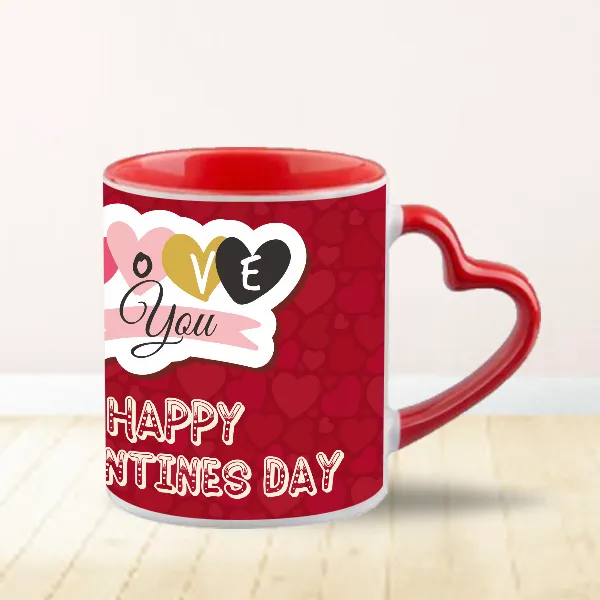 Picture of Heart Color Round Handle Coffee, Tea, Water Mug, Add Photo Text Logo Picture Image