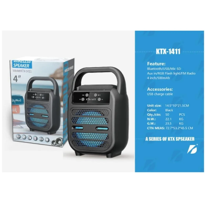 Picture of Ktx-1411 Wireless Bluetooth Portable Speaker 4 Inch - Elevate Audio Experience With A Portable And Wireless Speaker
