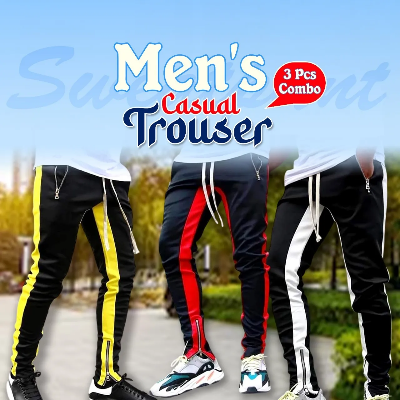 Picture of Combo Casual Men's Sweatpant Trouser Black + Yellow + white