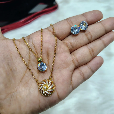 Picture of Necklace With Matching Radiant Crystal Stud Earrings.