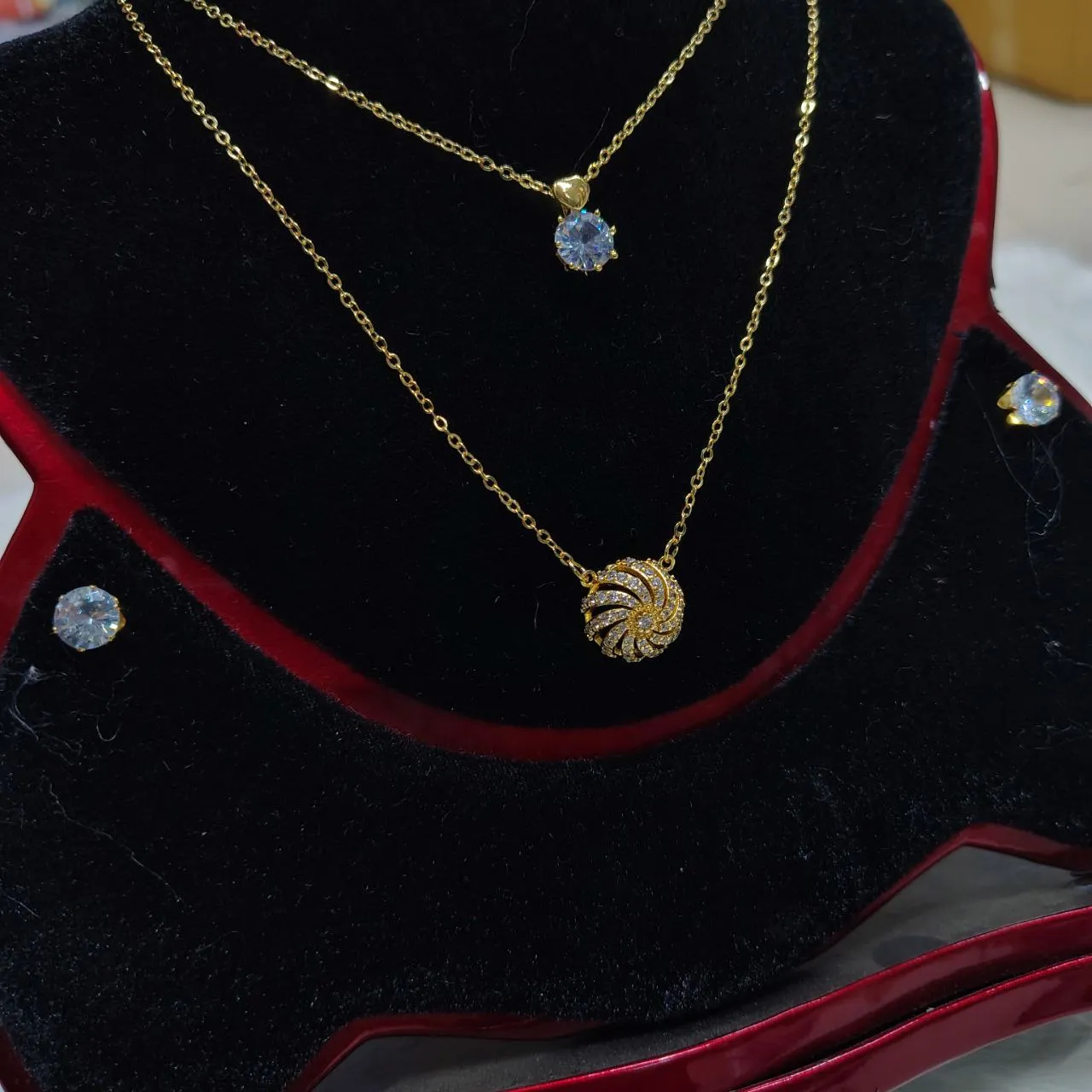 Picture of Necklace With Matching Radiant Crystal Stud Earrings.