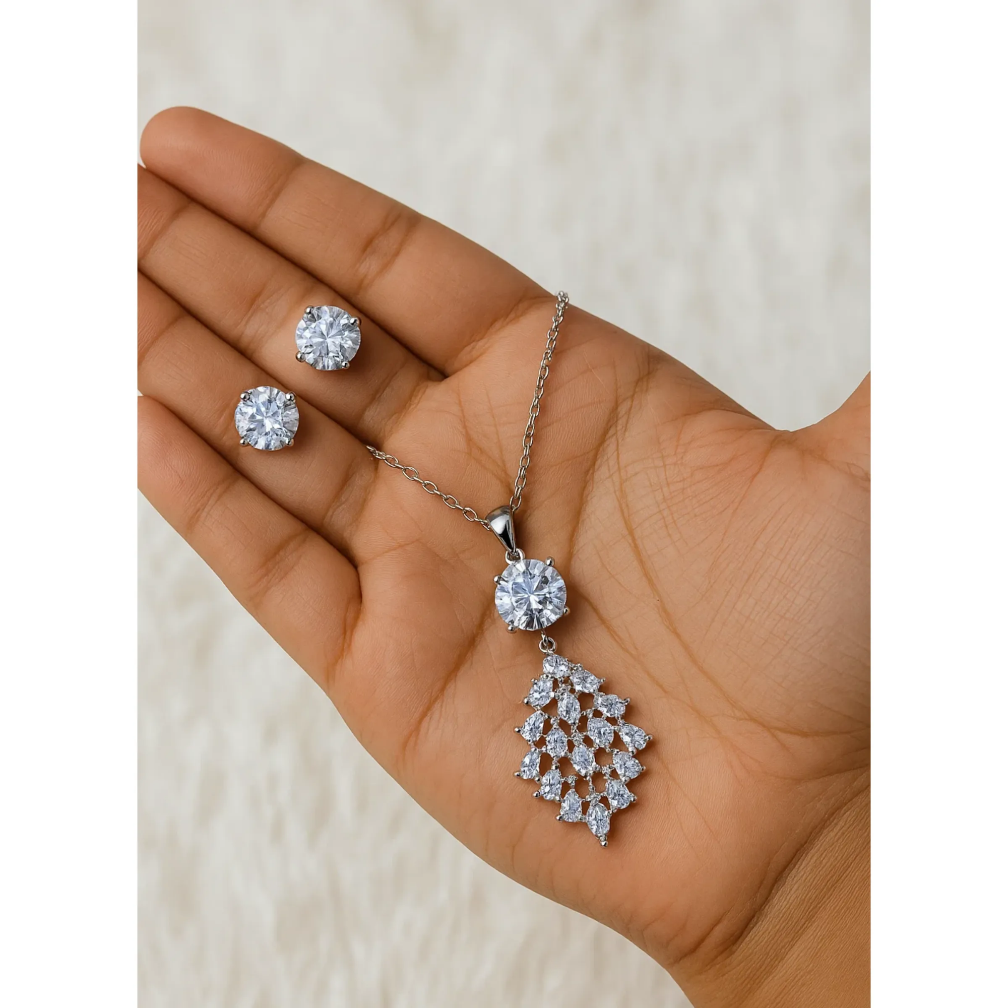 Picture of Necklace With Matching Radiant Crystal Stud Earrings.