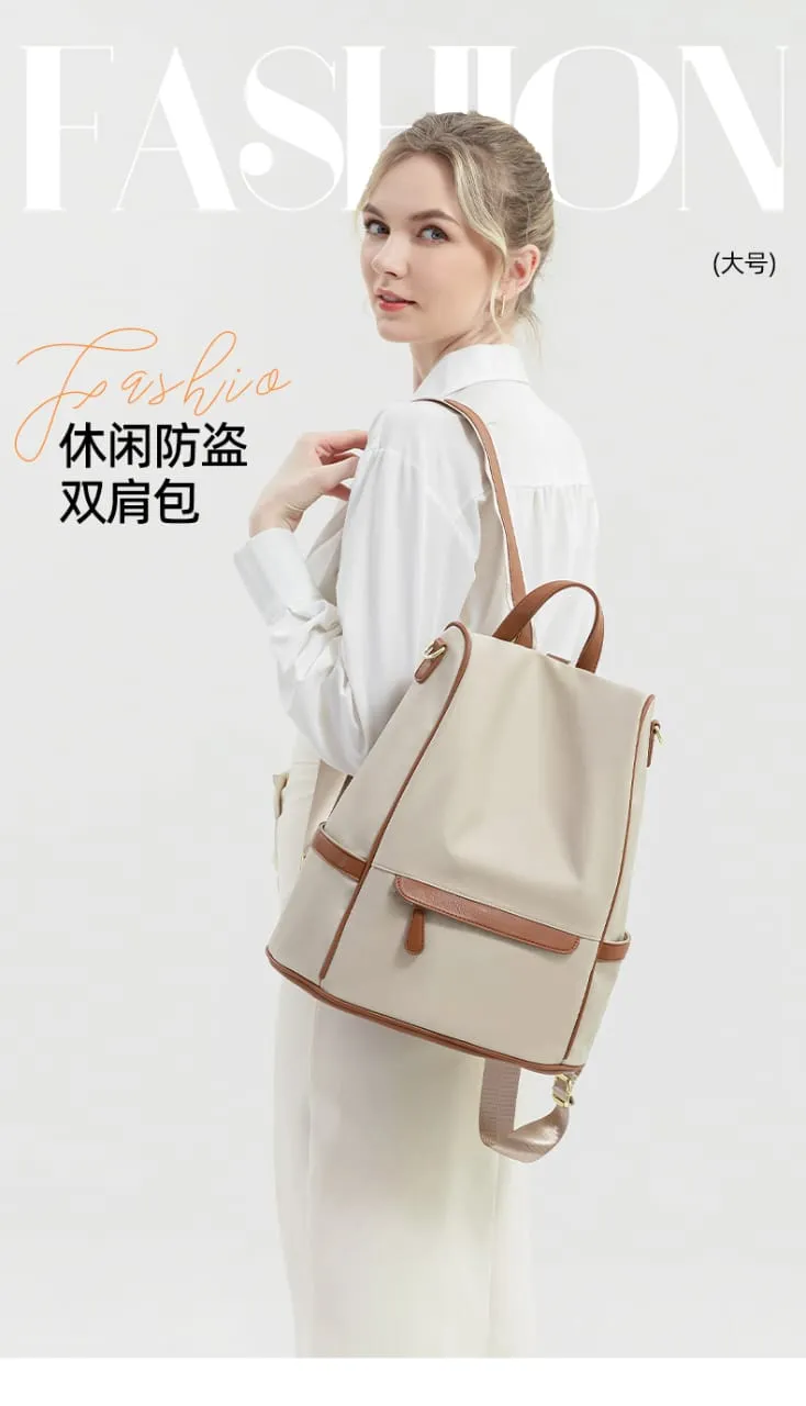 Picture of New Design Women Backpack Nylon Waterproof Anti-Theft Travel Bagpack(Apricot)