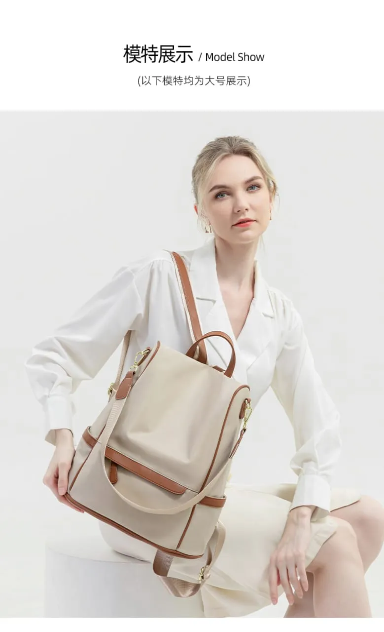 Picture of New Design Women Backpack Nylon Waterproof Anti-Theft Travel Bagpack(Apricot)