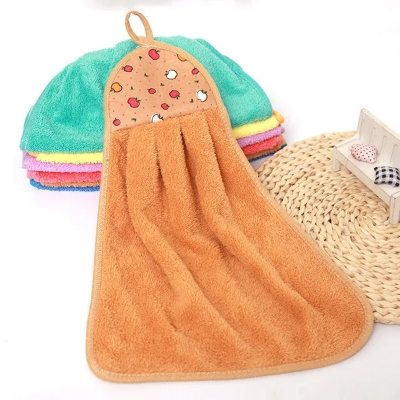 Picture of 2 Pcs Hand Towel Dishcloths Hanging Cloth Kitchen Accessories Coral Velvet Bathroom(Multicolor)