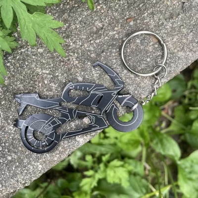 Picture of 18 in 1 Multi functional Metal Wallet Camping Mini Keychain tool Motorcycle Shape Stainless stell multi Tool(Black)