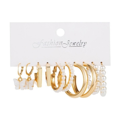 Picture of Trendy Colorful Earrings Set for Women Girls Resin Pearl Gold Color Metal Circle Dangle Earrings(Multicolor)