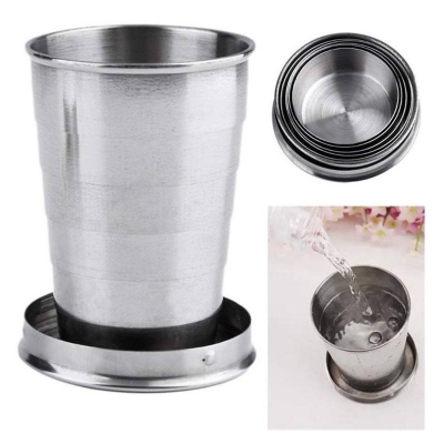Picture of 1 Pcs Stainless Steel Folding Cup Portable Water Drinking Cup Retractable Telescopic Collapsible Cups for Outdoor Travel With Keychain()