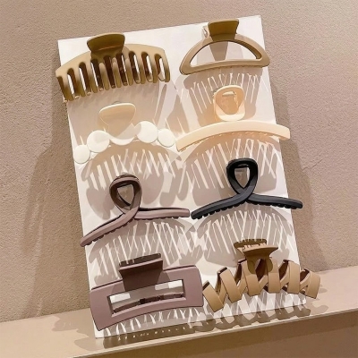 Picture of 8 Piece New Design Fashion Solid Colors Elegant Geometric Flower Hair Claw Clips Big Matte Hair Claw Clamps for Woman Girls Thick Hair