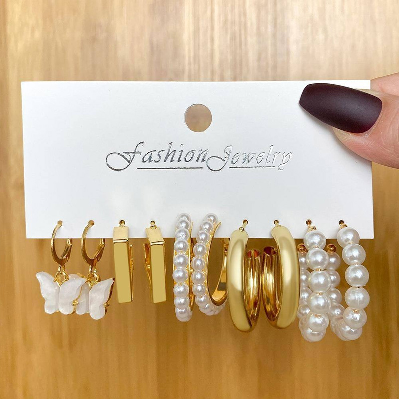 Picture of Trendy Colorful Earrings Set for Women Girls Resin Pearl Gold Color Metal Circle Dangle Earrings(Multicolor)