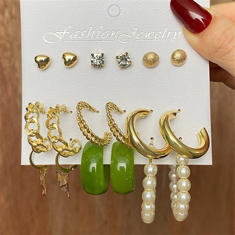 Picture of 9-pair Creative Alloy Earring Snake Sword Mushroom Ear Buckle Set Retro Love Butterfly Ear Hoop Earrings Fashion(Multicolor)