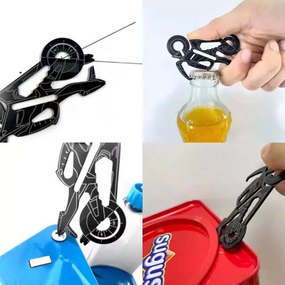 Picture of 18 in 1 Multi functional Metal Wallet Camping Mini Keychain tool Motorcycle Shape Stainless stell multi Tool(Black)