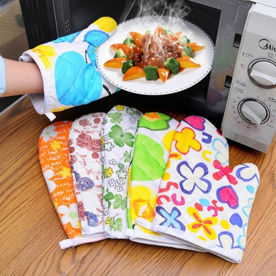 Picture of 1 Pair Colorful Stock Oven Mitts BBQ Gloves Lovely Kitchen Light Thin Oven Gloves Heat Resistant Mix Batch(Multicolor)