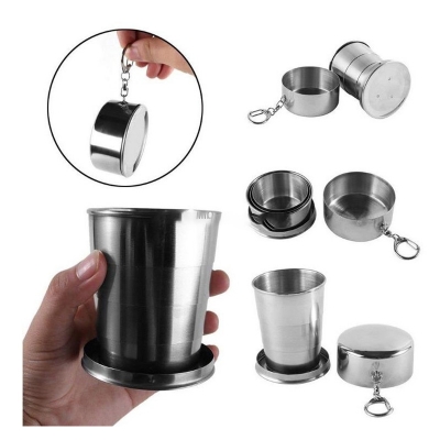 Picture of 1 Pcs Stainless Steel Folding Cup Portable Water Drinking Cup Retractable Telescopic Collapsible Cups for Outdoor Travel With Keychain()