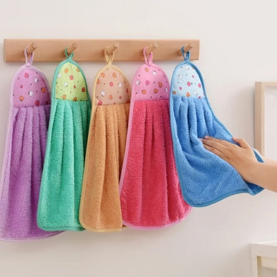 Picture of 2 Pcs Hand Towel Dishcloths Hanging Cloth Kitchen Accessories Coral Velvet Bathroom(Multicolor)
