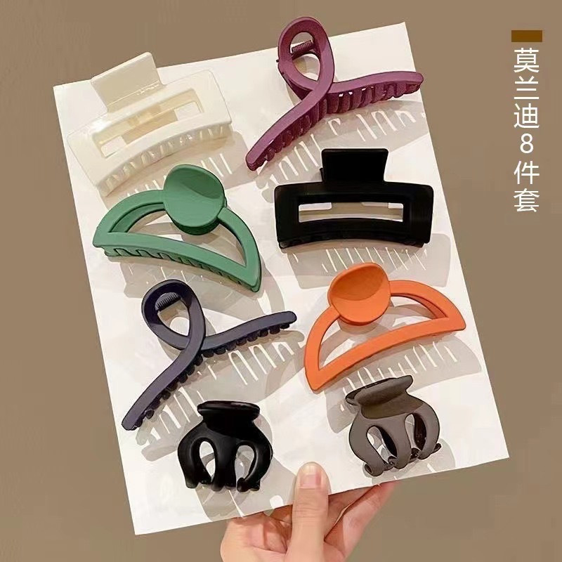 Picture of 8 Piece New Design Fashion Solid Colors Elegant Geometric Flower Hair Claw Clips Big Matte Hair Claw Clamps for Woman Girls Thick Hair