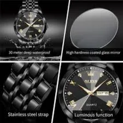 Picture of Butter Fly Lock OLEVS 9931G New Exclusive Design Quartz Watch for Men Full Black