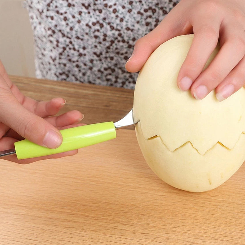 Picture of 1 Pcs Double-Headed Stainless Steel Fruit Carving Knife Handheld Cutting Watermelon Fruits PP Plastic Fruit Knife Platter Vegetable(Multicolor)