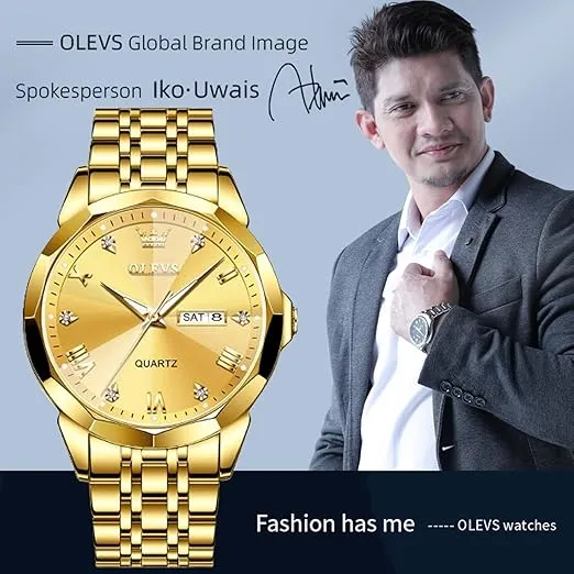 Picture of Butter Fly Lock OLEVS 9931G New Exclusive Design Quartz Watch for Men Golden