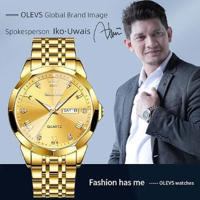 Picture of Butter Fly Lock OLEVS 9931G New Exclusive Design Quartz Watch for Men Golden