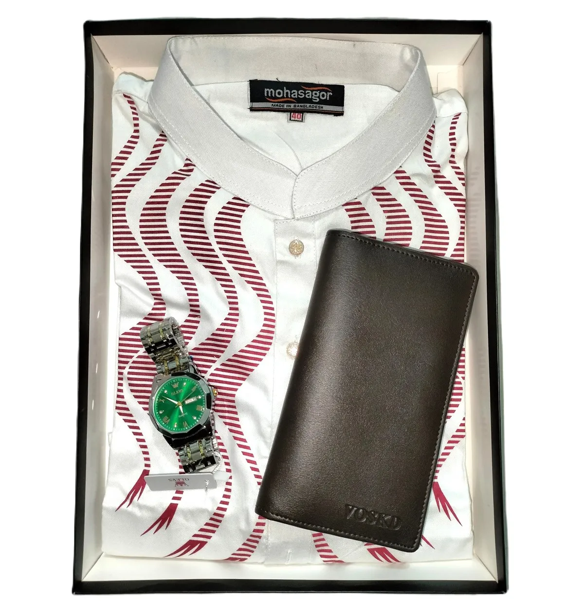 Picture of Cotton Printed Punjabi + Premium Watch + Leather Wallet Combo Pack
