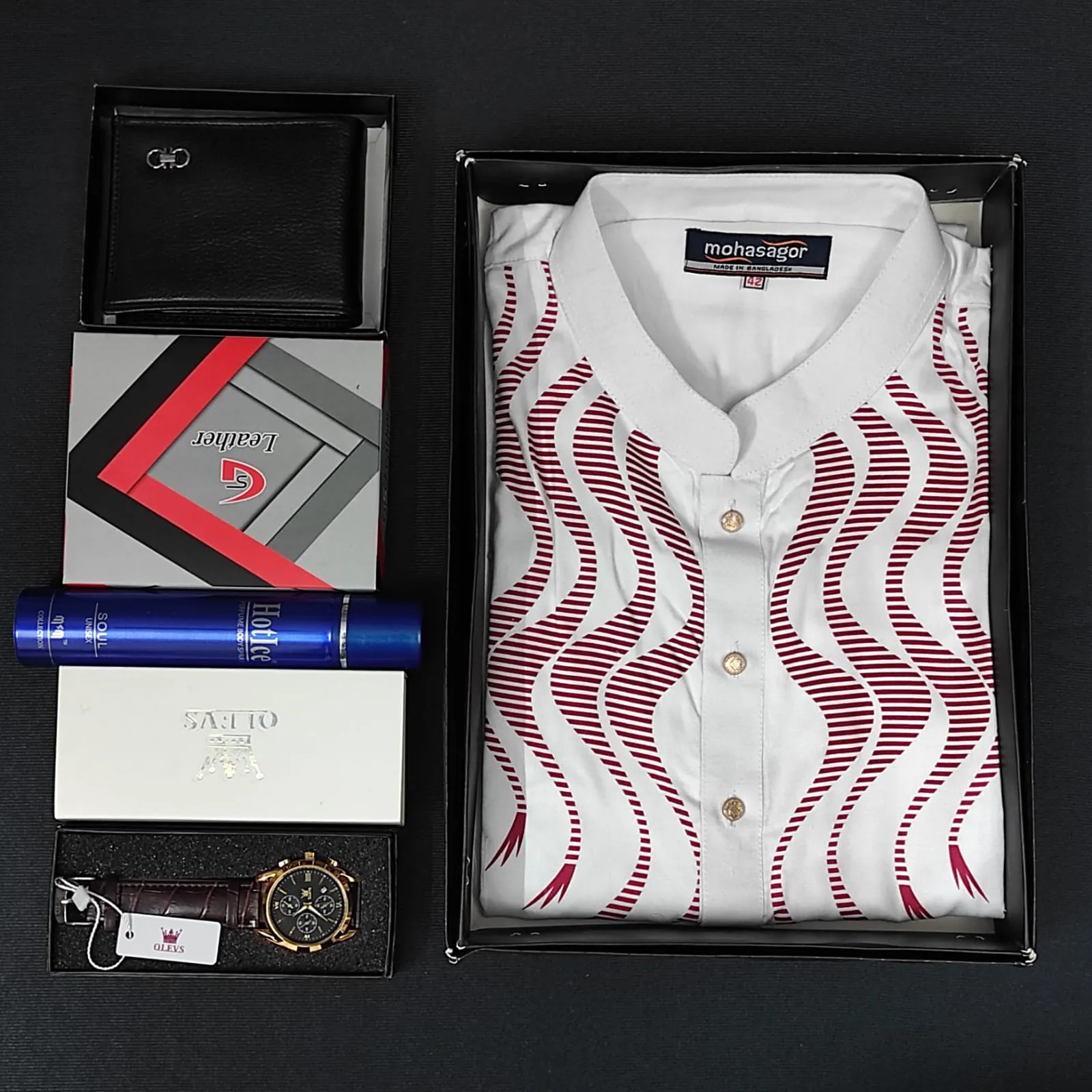 Picture of Printed Panjabi+ Wallet+ Olevs belt Watch+ Perfume Combo Pack
