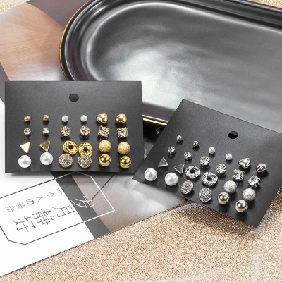 Picture of 12 pairs (24 Pcs ) Pearl Stud Earrings Set for Girls or Trendy earrings Set For Gift