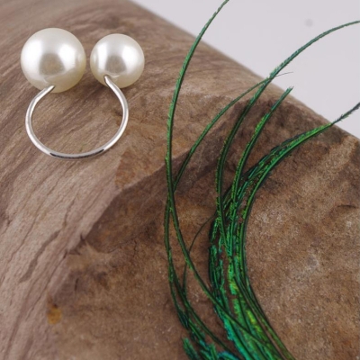Picture of 2 Pcs Korean big Size Pearl Opening Ring Minimal Exaggeration Ring Double Pearl Ring