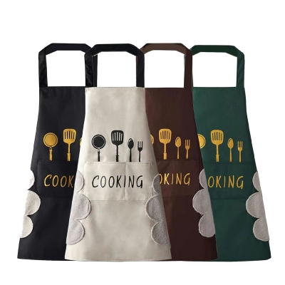 Picture of Household Waterproof Hand-wiping Apron Kitchen Oil-proof Apron Adult Cooking Hanging Neck Bibs Home Aprons Kitchen Accessories