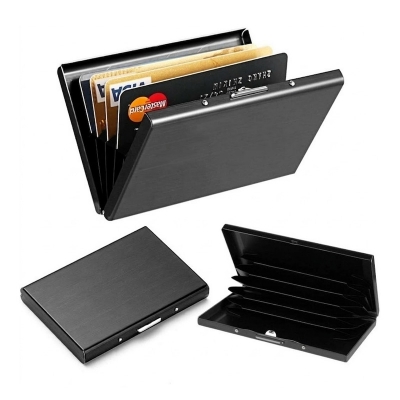 Picture of Metal Stainless Steel Black and Silver Color Card Holder Metal Box Credit Card Business Card Case Men Women