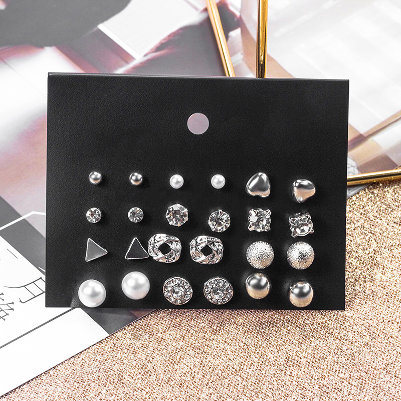 Picture of 12 pairs (24 Pcs ) Pearl Stud Earrings Set for Girls or Trendy earrings Set For Gift