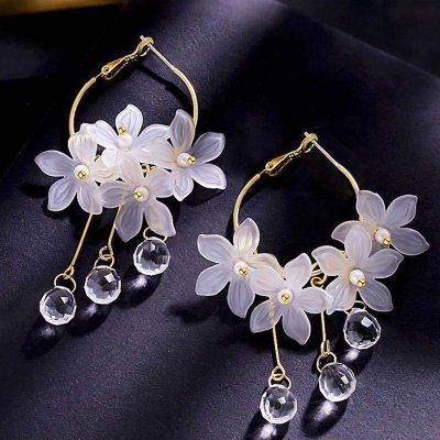 Picture of Water Drop Women Dangle Earrings Crystal Flower Long Pendent Women Drops earring(White)