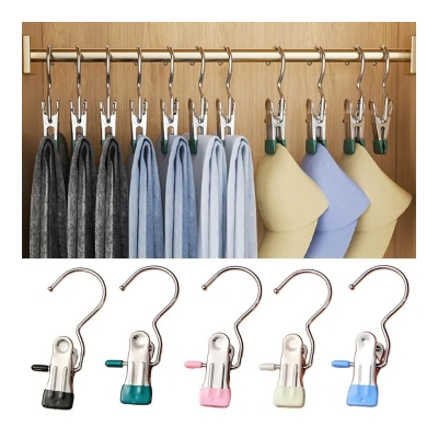 Picture of 5 Pcs Compact Stainless Steel Clothes Hanger or Compact hanger Hook Clothes Drying Clip Multifunctional Metal Clip Hook Magic Hanger(5 Pcs Multicolor)