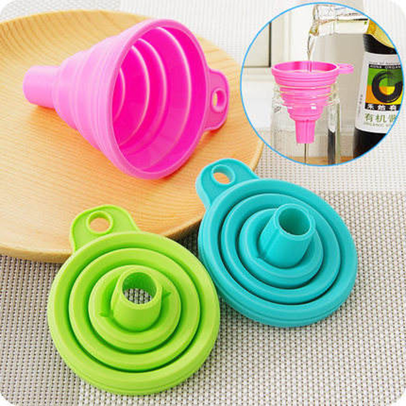 Picture of 3 PCS Mini Foldable Telescopic Funnel Creative Household Silicone Kitchen Tools for Oil and Wine Small Diameter Utensils for Forks(Multicolor)