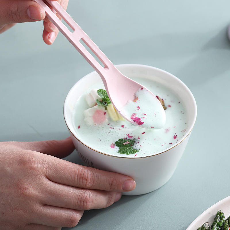 Picture of 3 in 1 Spoon Fork Knife Tableware Wheat Straw Cutlery Set Portable Infant Food Feeding Toddler Baby Infants Dinnerware(Multicolor)