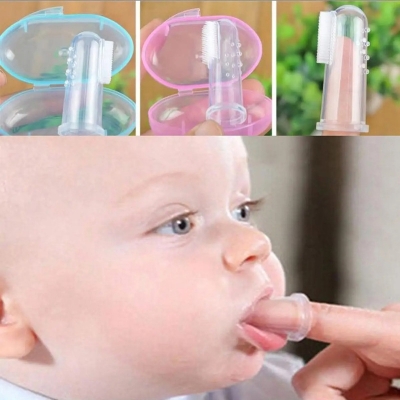 Picture of 3 Pcs Baby Finger Toothbrush Soft Silicone Infant Training Tooth Brush With Storage Box Teeth Clear Massage for Oral Care(Transparent)