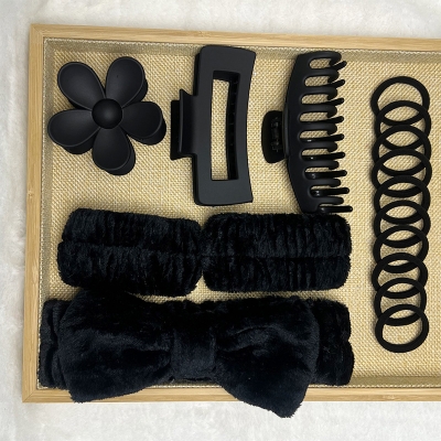 Picture of 16Pcs Set Soft High Elastic Hair Ties Multi-Color Matte Frosted Large Grabber Headbands with Bow Wash Belt(Multicolor)