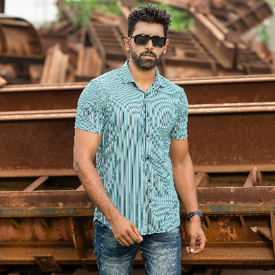 Picture of Half Sleeve Stretch Casual Shirt (Sky+blue)