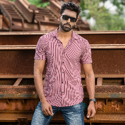 Picture of Half Sleeve Stretch Casual Shirt (Maroon)