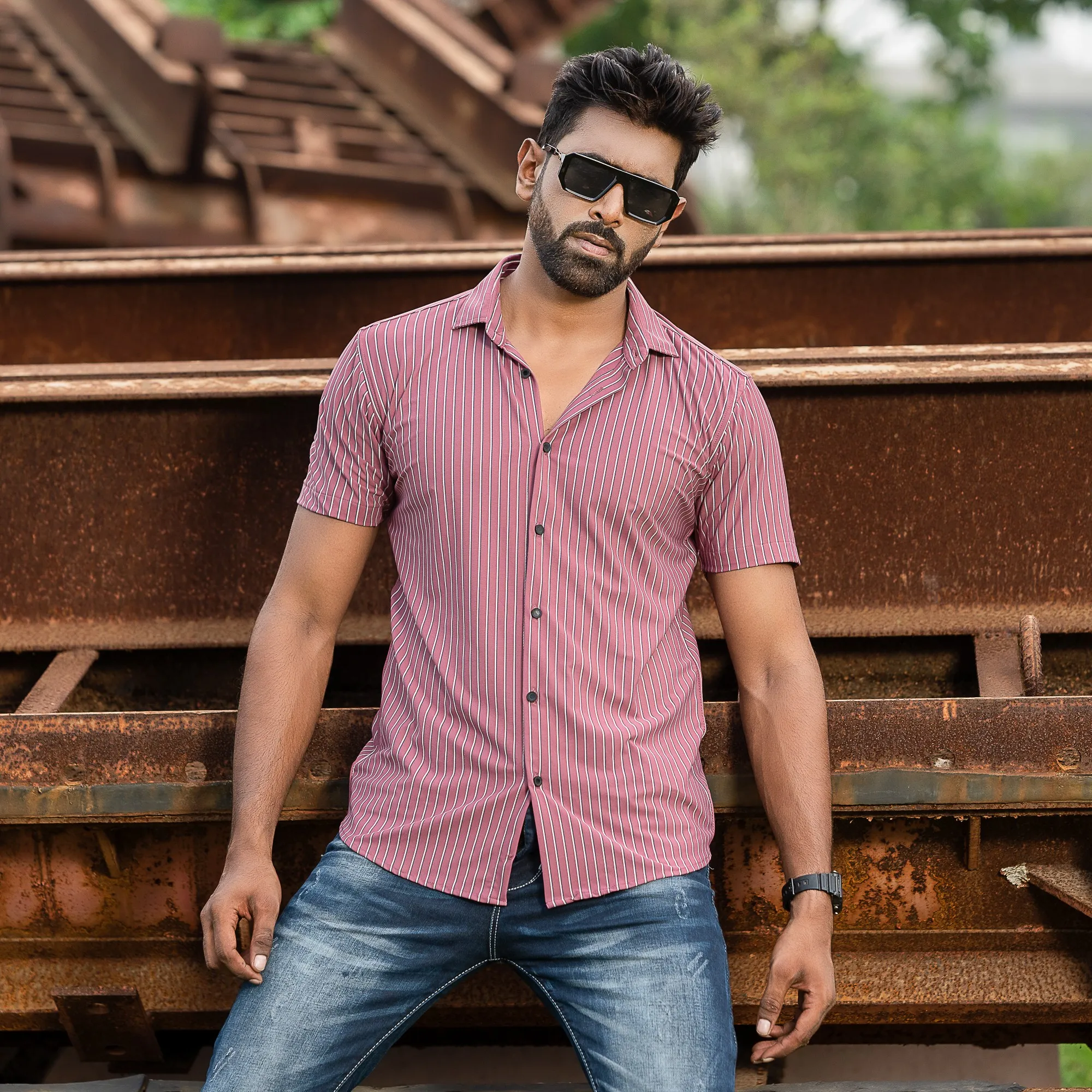 Picture of Half Sleeve Stretch Casual Shirt (Maroon)